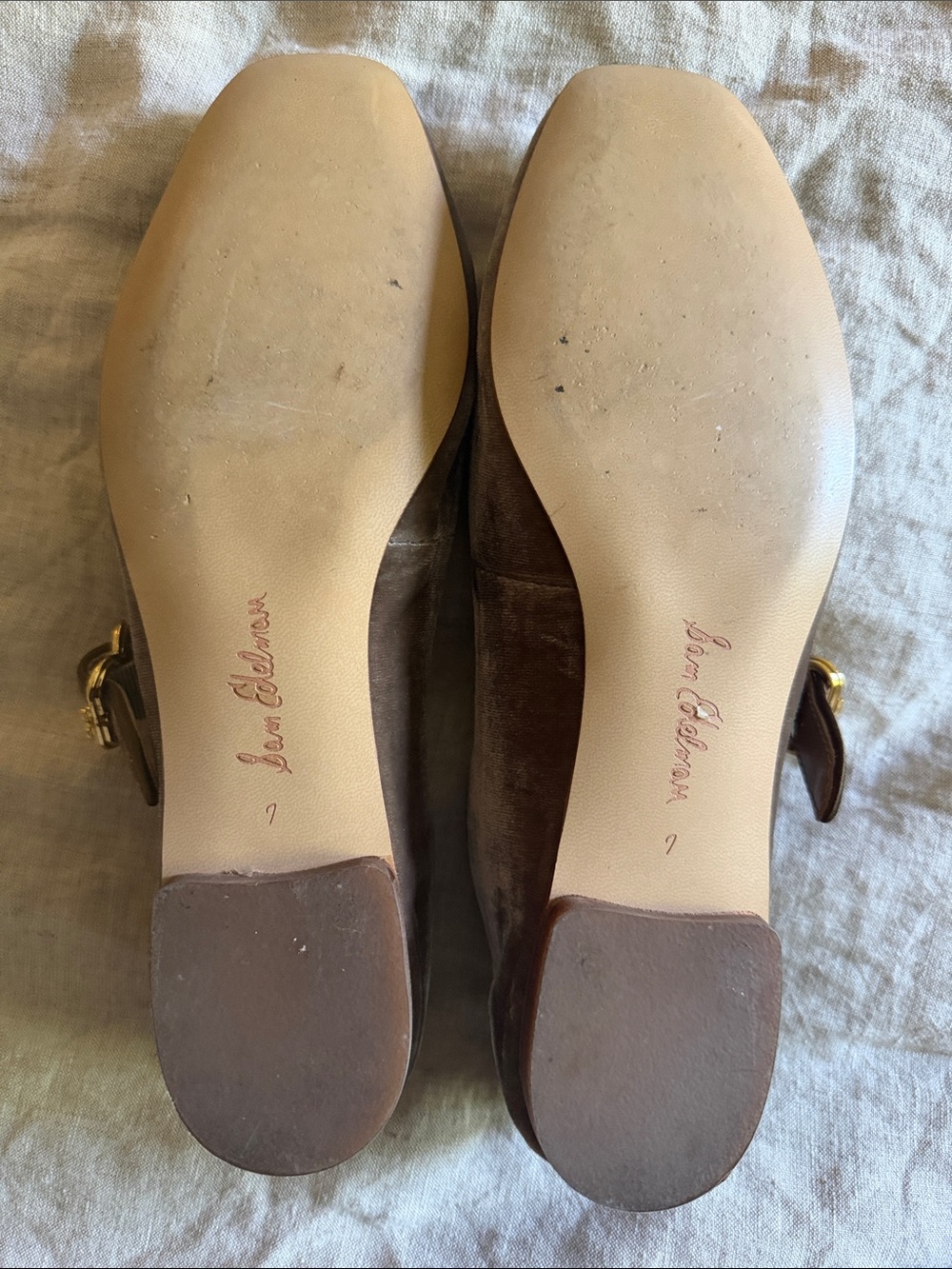 Sam Edelman Michaela Green Velvet Mary Jane Flats with Gold Buckles - Picture 5 of 7